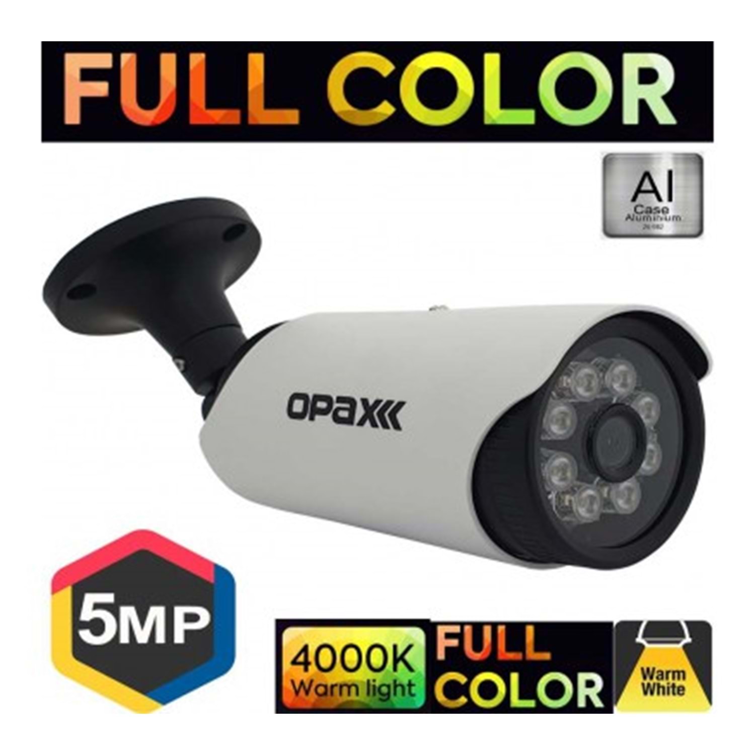 OPAX-1160 5MP AHD FULL COLOR 3.6MM 8 WARM LIGHT 4 in 1 AHD BULLET METAL