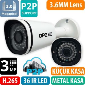 OPAX-3225 SESLİ 3 MP H.265+ 2304x1296 3.6mm 36 IR Led IP Bullet P2P KAMERA
